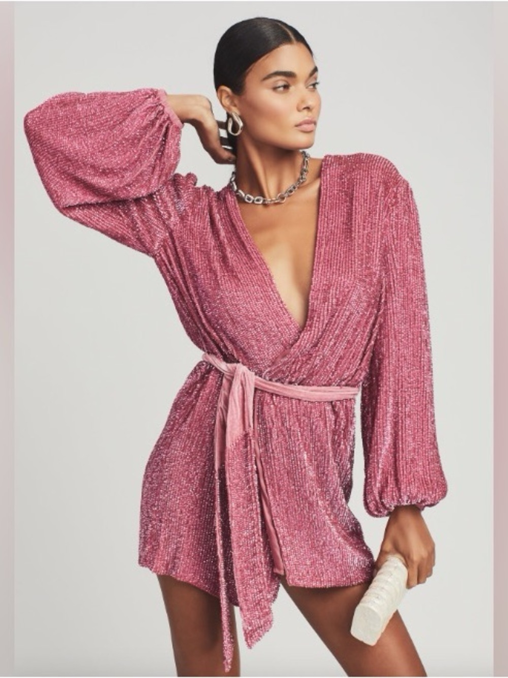 Retrofete Gabrielle Robe Mini Wrap Sequin Dress Glam Cocktail Luxury Chic Size S